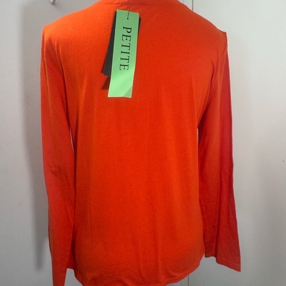 Marc New York Women's Orange Petite Tops Blouses Long Sleeves Round Neck Medium - Picture 4 of 10